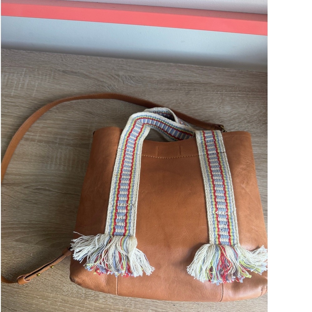 Madewell Small Transport Tote Leather Crossbody Bag Woven Tassel English Saddle - Picture 14 of 16